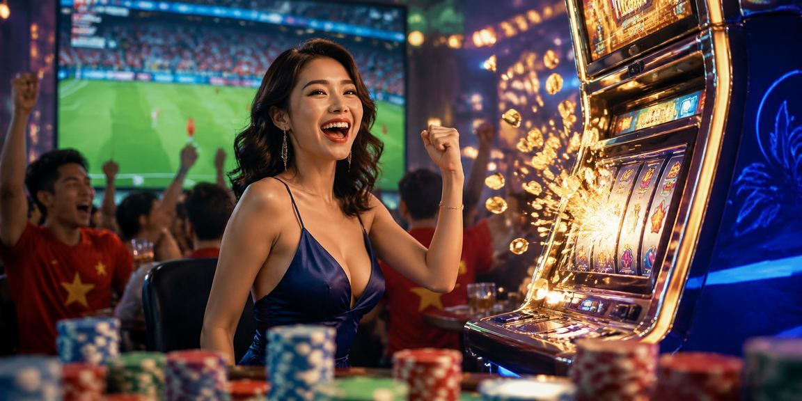 Không khí lễ hội game slots tại TP. Hồ Chí Minh với màn hình điện tử rực rỡ về đêm